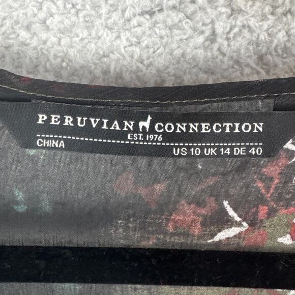 Peruvian Connection Silk Abstract Floral Tunic Blouse Size 10 Boho Artisan Chic - Picture 7 of 8